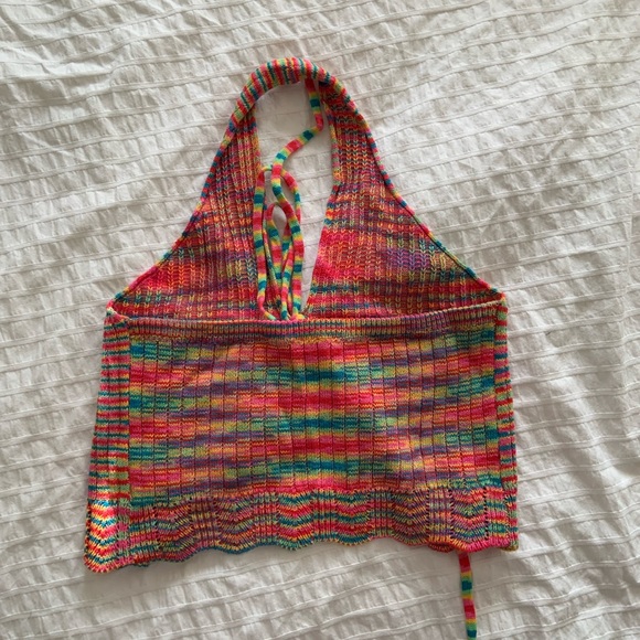 Multi coloured knit cropped halter top, size small. - Picture 2 of 4
